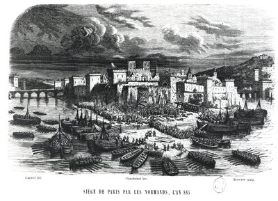 Norsemen besieging Paris in 885, 19th century by Jules pseudonym for Gagne, Jacques Gagniet